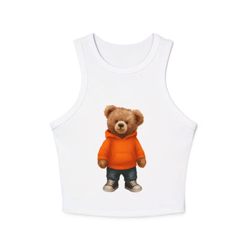 Trendy Bear Print Racer Tank Top for Women, Casual Summer Top, Cute Beachwear, Gift for Her, Festival Fashion, Stylish Comfort