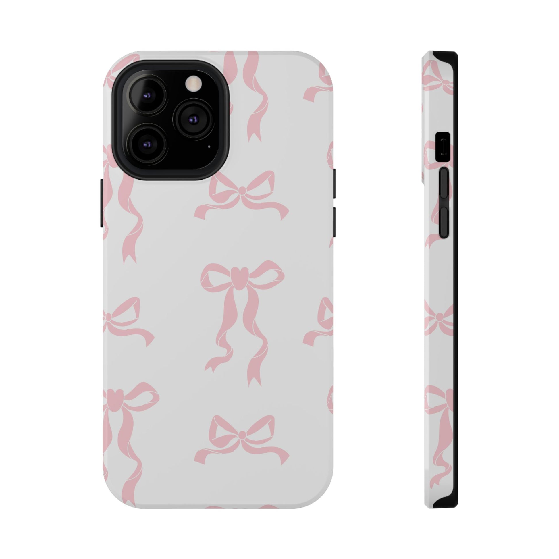 Phone case with pink bow pattern on a white background