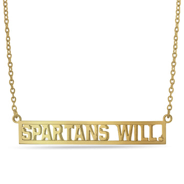 MSU Necklace 'Spartans Will.' 18K Gold Finish