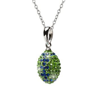 Green + Blue Crystal Football Pendant Necklace