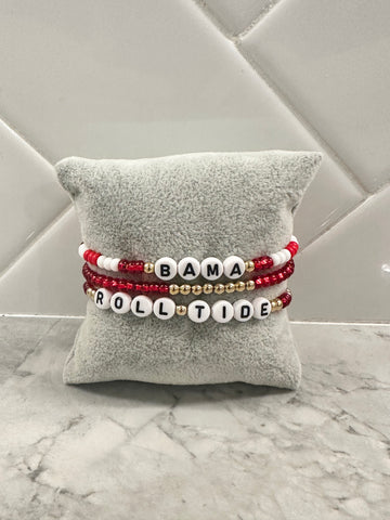 Alabama Game Day | Alabama Roll Tide Bracelet Set – Red, Gold, and White (Set of 3)