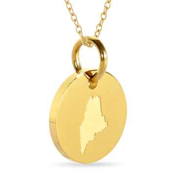 Maine Map Engraved Charm Necklace - 18K Gold Plate