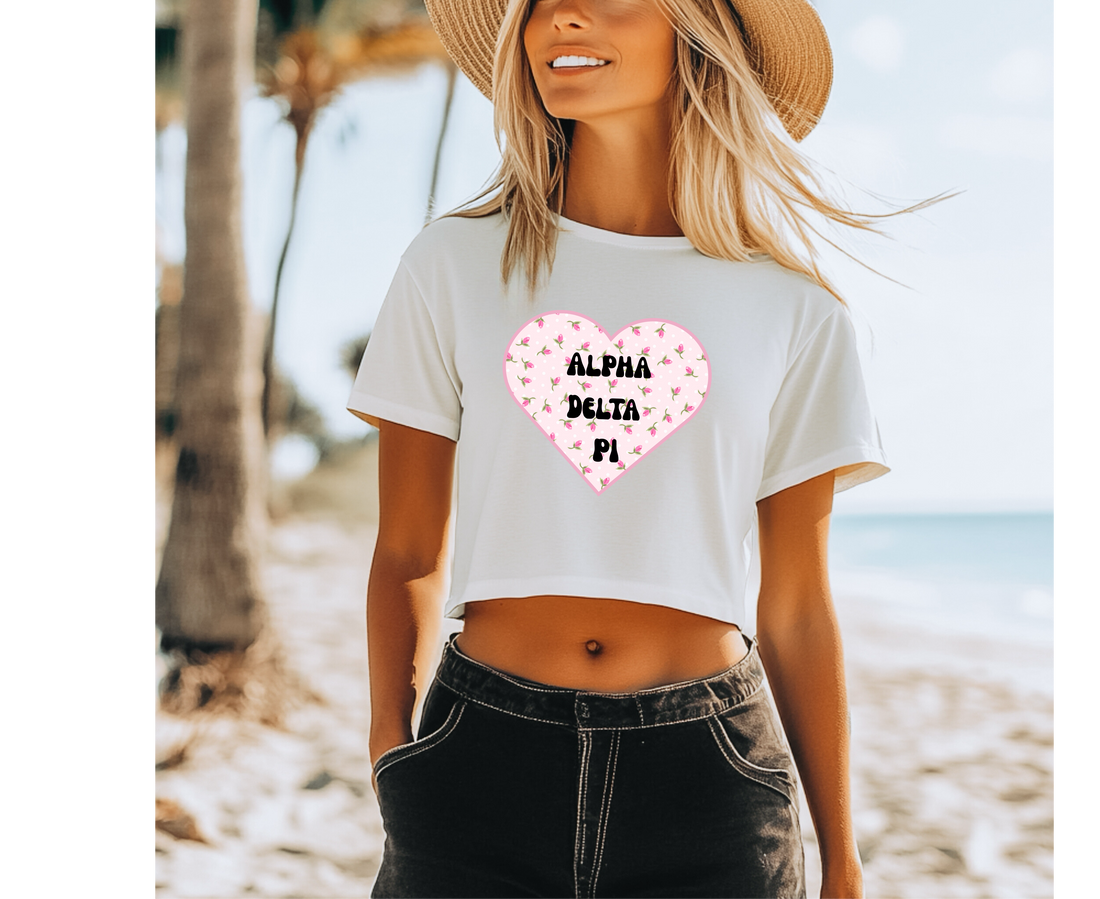 Customizable Polka Dot Pink Floral Heart Cropped Tee