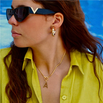 Views & Co. Initial Omega Toggle T Bar Dainty Necklace