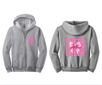 Customizable: Youth Cheerleader Pink Bow Full Zip Hoodie