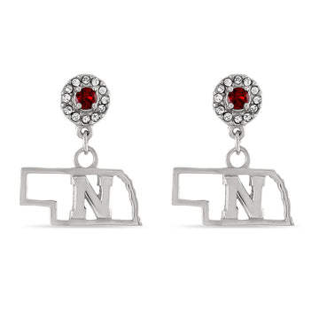 Nebraska Block N State Crystal Drop Earrings