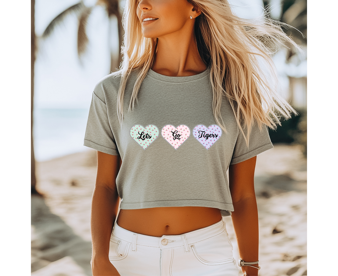 Customizable Tri-Heart Polka Dot Floral Cropped Tee