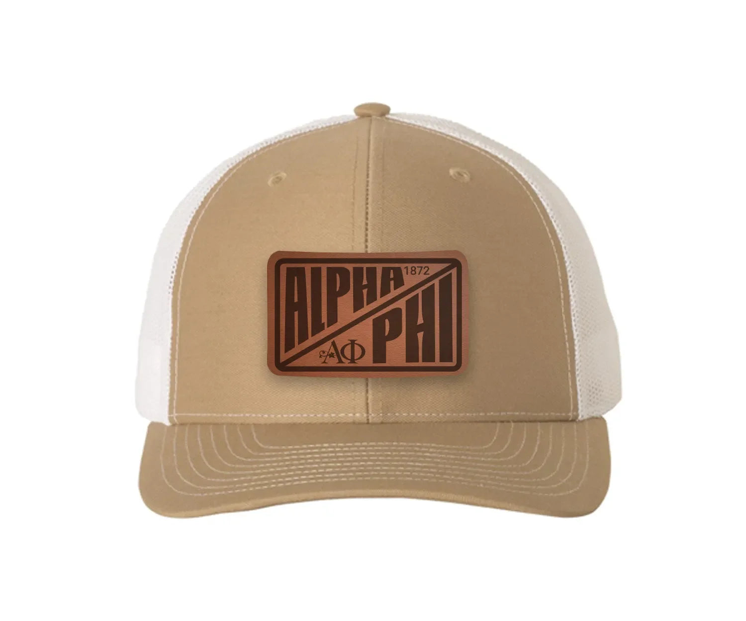 Alpha Phi Richardson 112 Leatherette Patch Trucker Hat - Divide