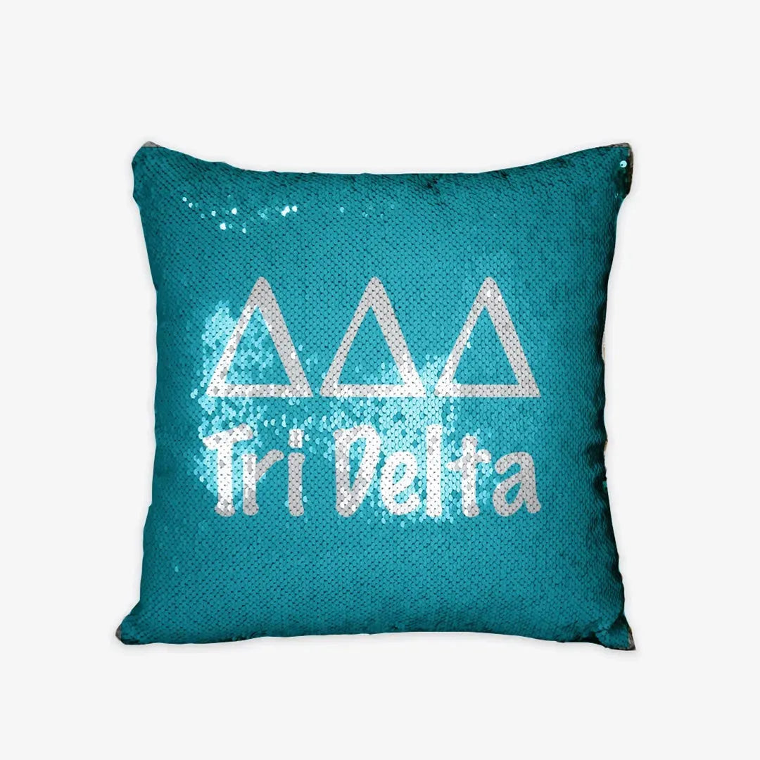 Tri Delta Sequin Throw Pillow Cover - Bright Blue