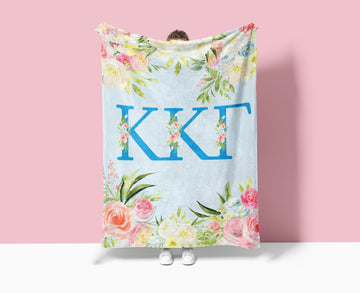 Kappa Kappa Gamma XL 60x80 Blue Floral Sherpa Blanket