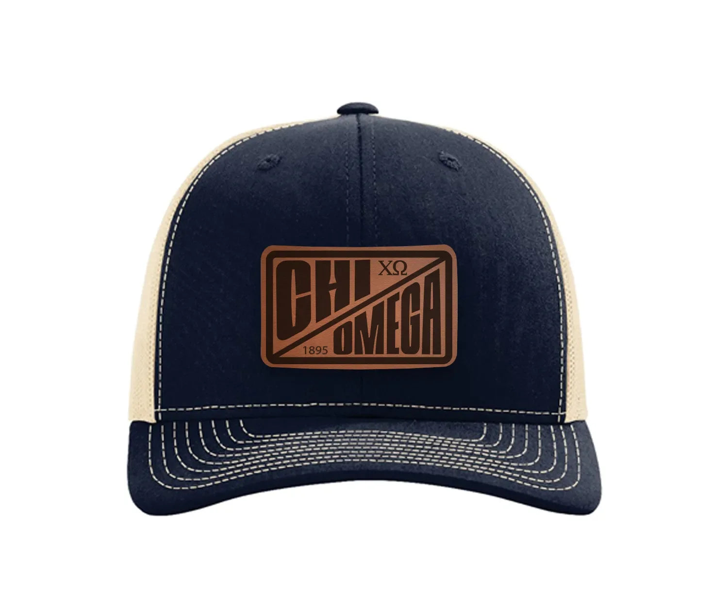 Chi Omega Richardson 112 Leatherette Patch Trucker Hat - Divide