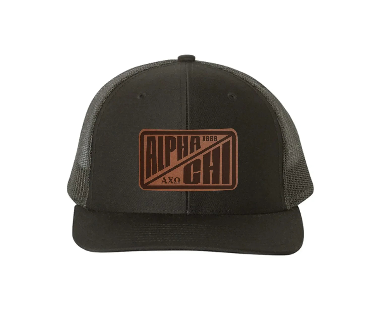 Alpha Chi Omega Richardson 112 Leatherette Patch Trucker Hat - Divide