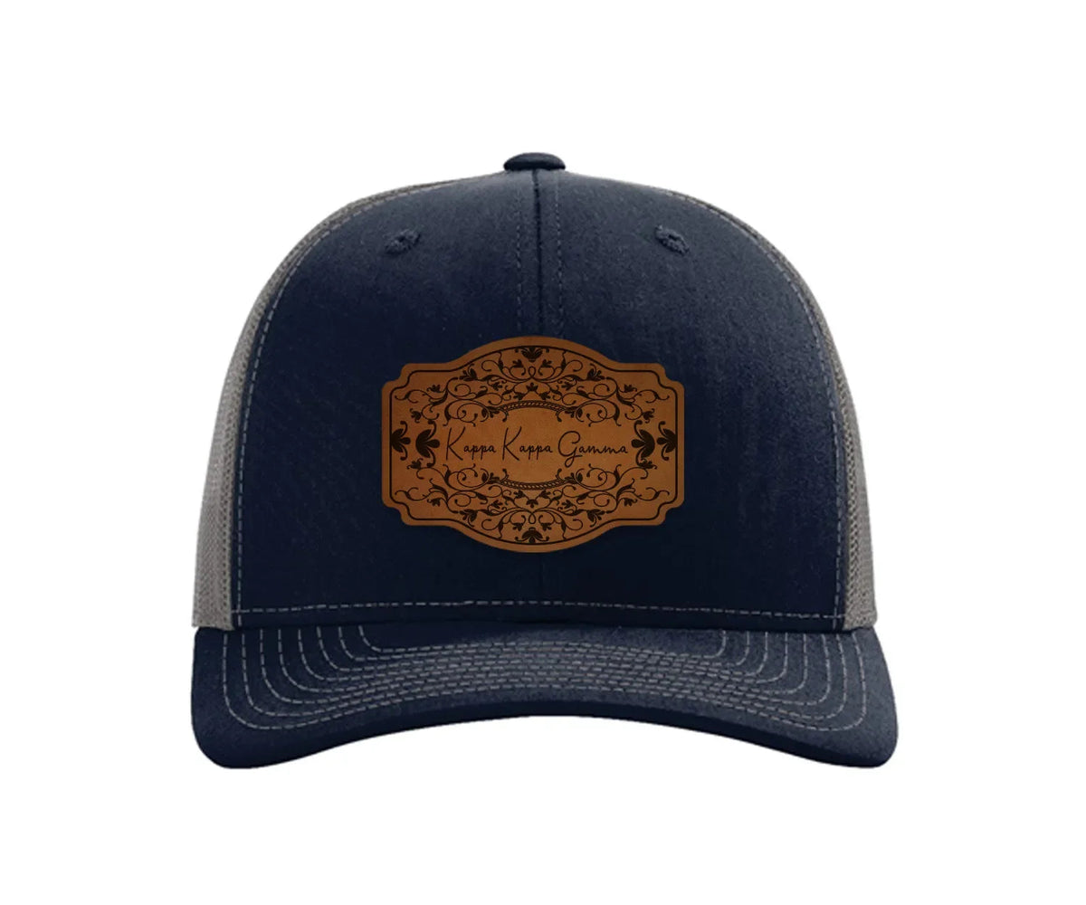 Kappa Kappa Gamma Richardson 112 Leatherette Patch Trucker Hat - Scroll