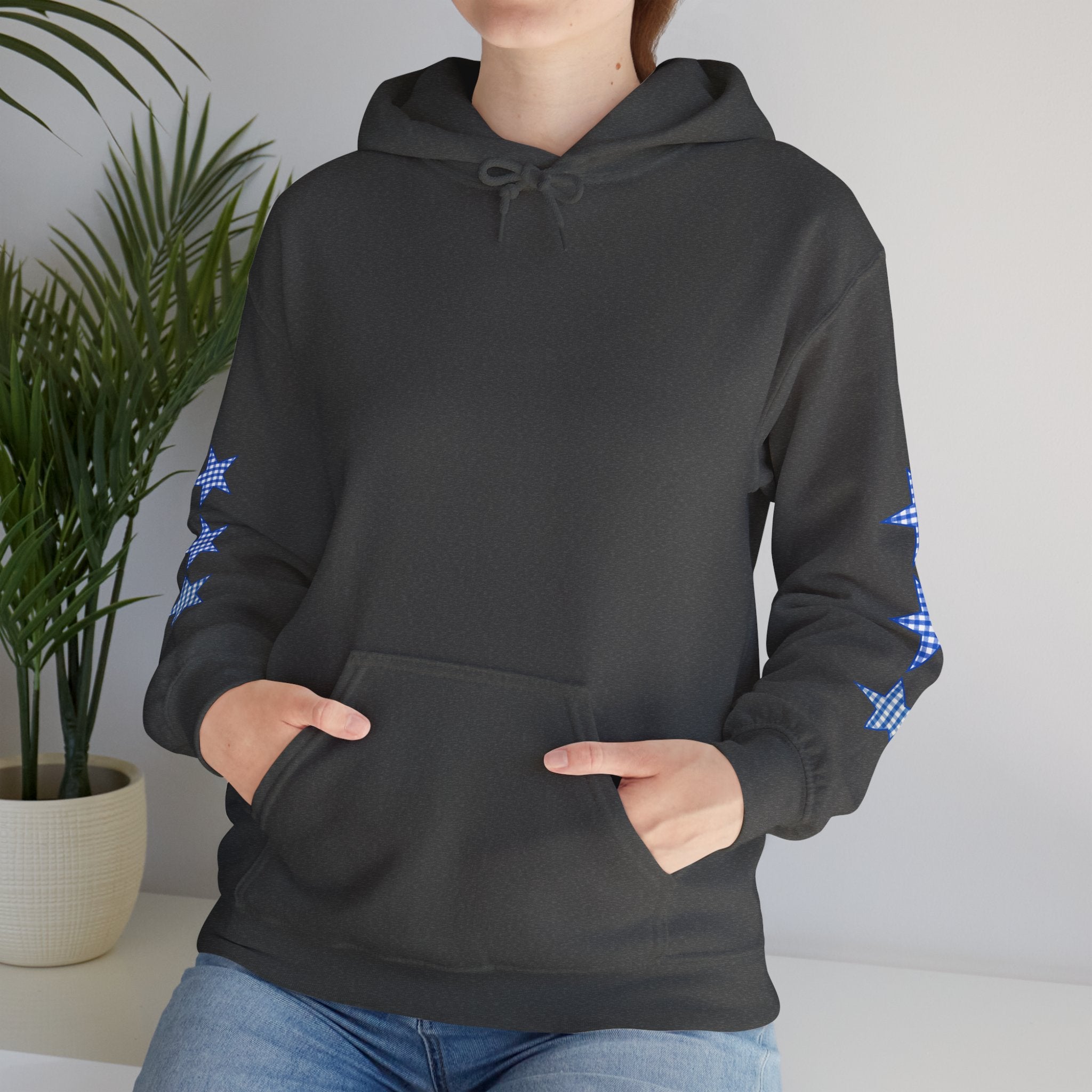 Customizable Tri-Star Blue Gingham Hoodie