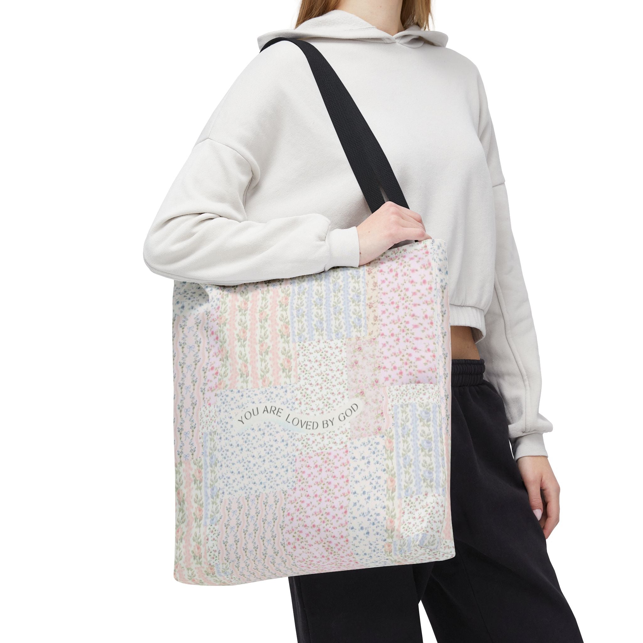 Spiritual Tote Bag with Floral Design, Inspirational Gift for Women, Church Bag, Eco-Friendly Shoulder Tote, Everyday Use
