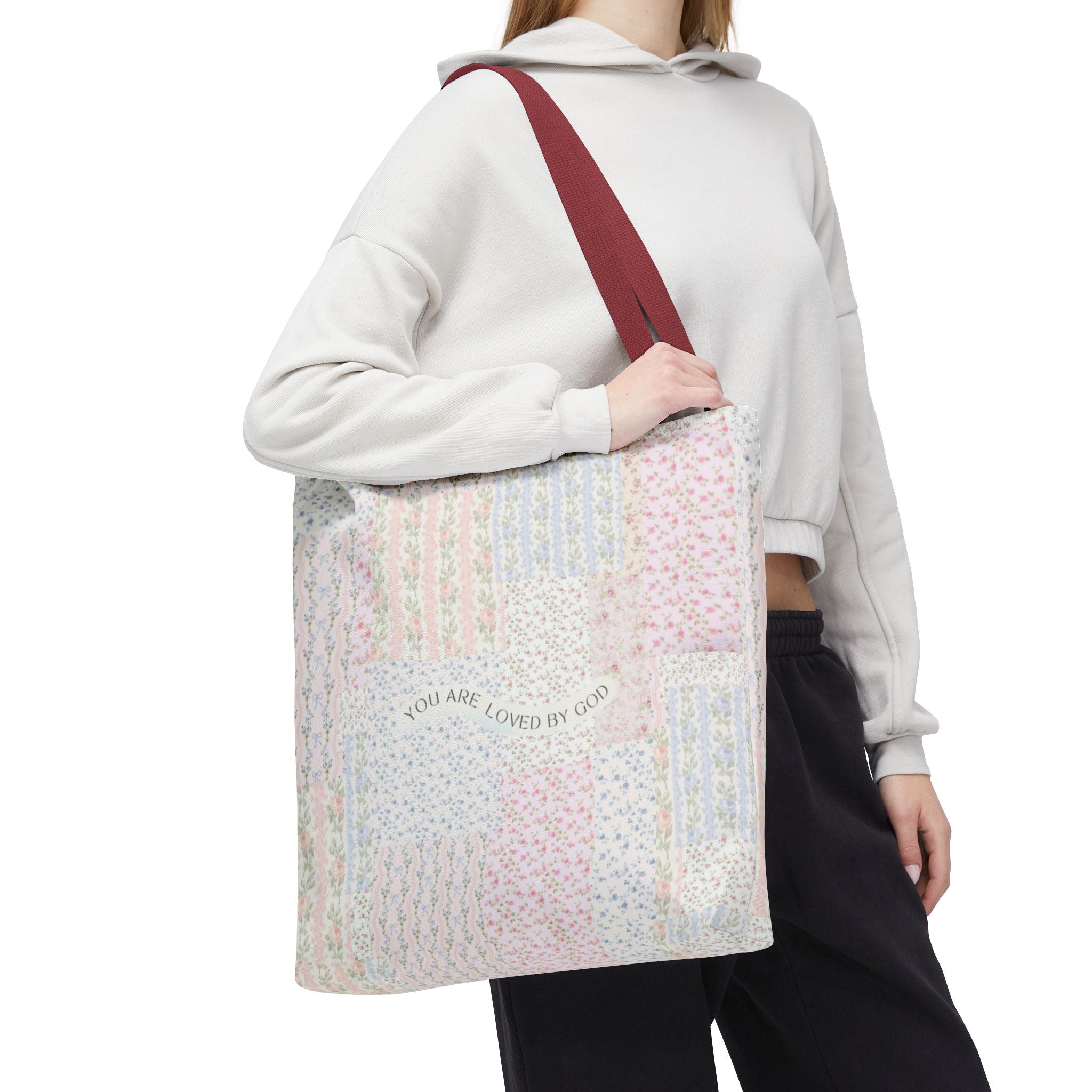 Spiritual Tote Bag with Floral Design, Inspirational Gift for Women, Church Bag, Eco-Friendly Shoulder Tote, Everyday Use