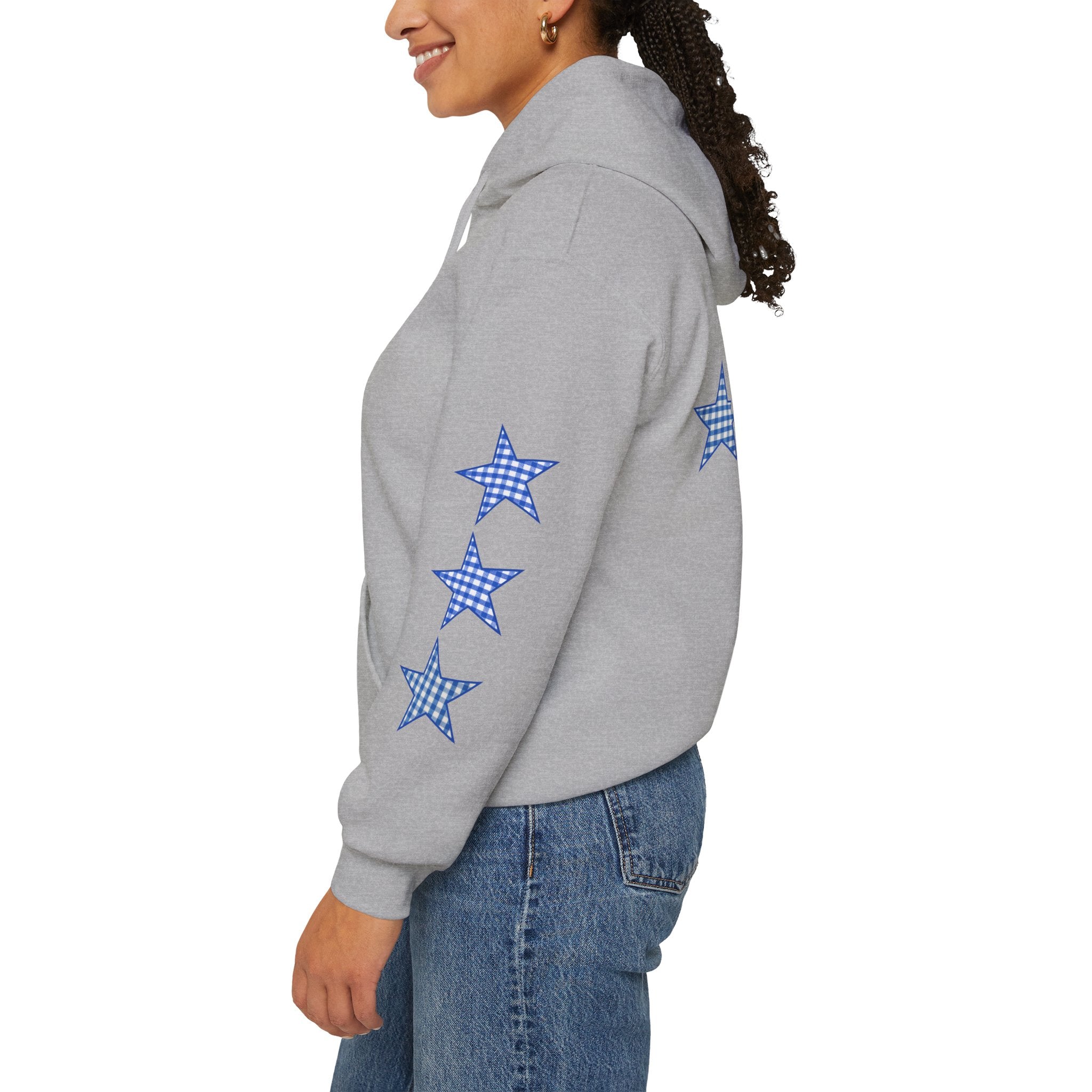 Customizable Tri-Star Blue Gingham Hoodie