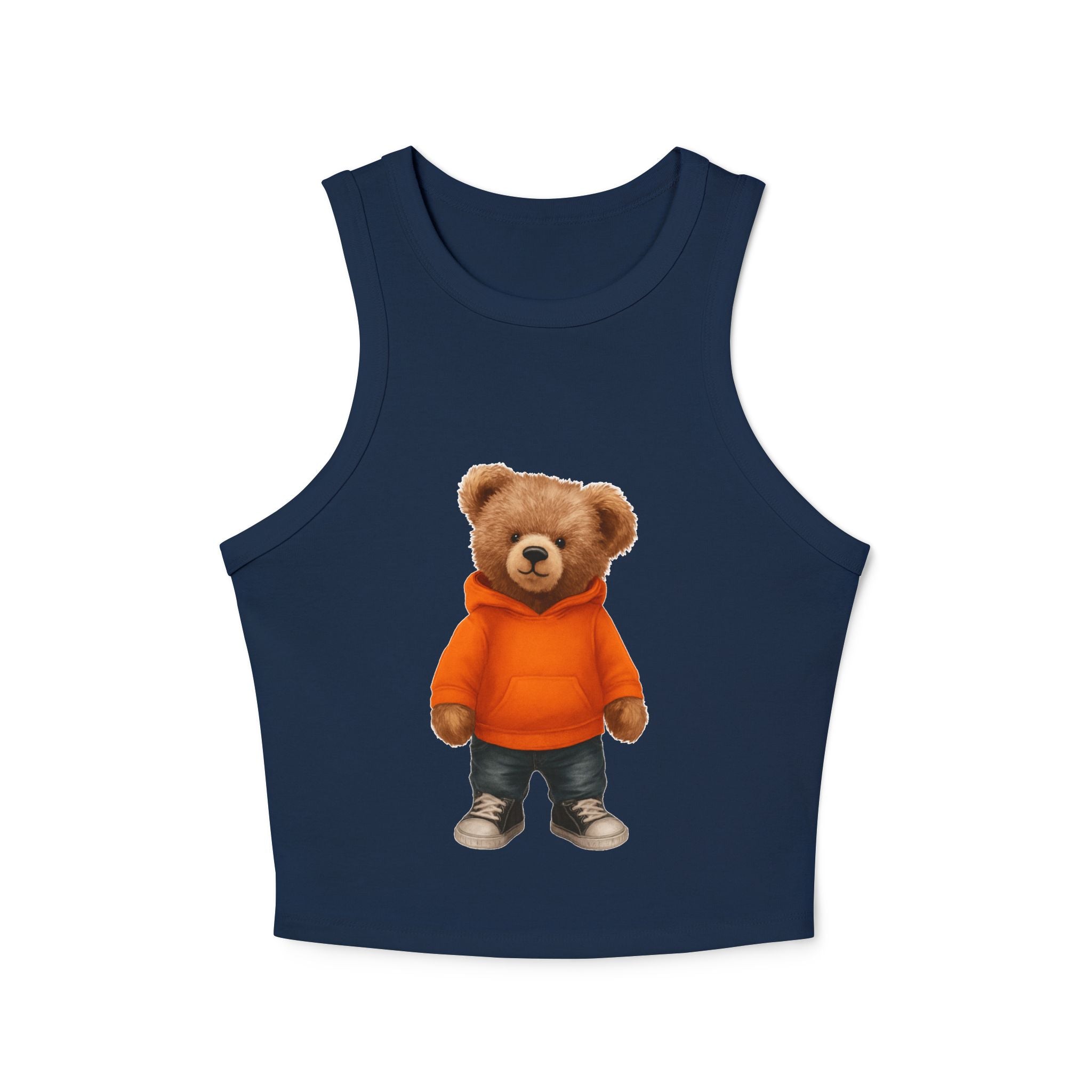 Trendy Bear Print Racer Tank Top for Women, Casual Summer Top, Cute Beachwear, Gift for Her, Festival Fashion, Stylish Comfort