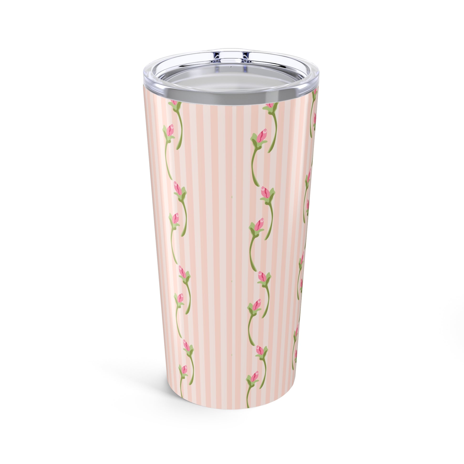 Tumbler with floral design on a white background
