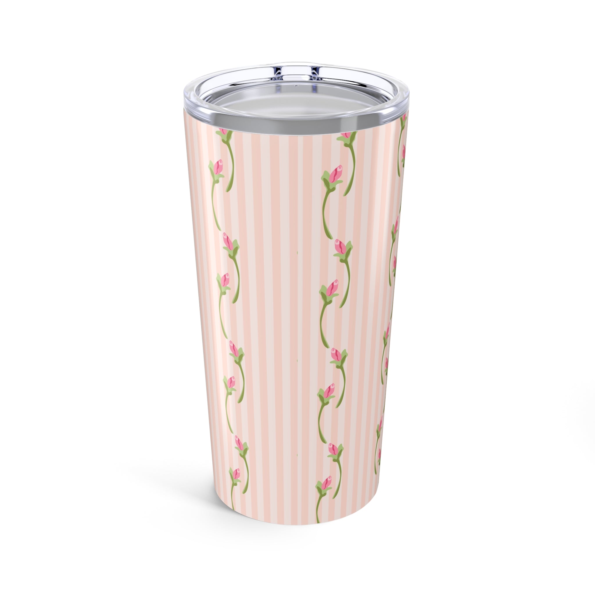 Tumbler with floral design on a white background