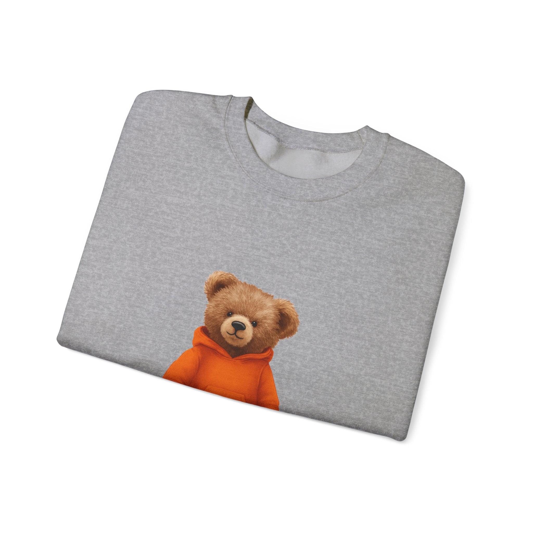CUSTOMIZABLE Trendy Bear with Orange Hoodie Cozy Bear Crewneck Sweatshirt
