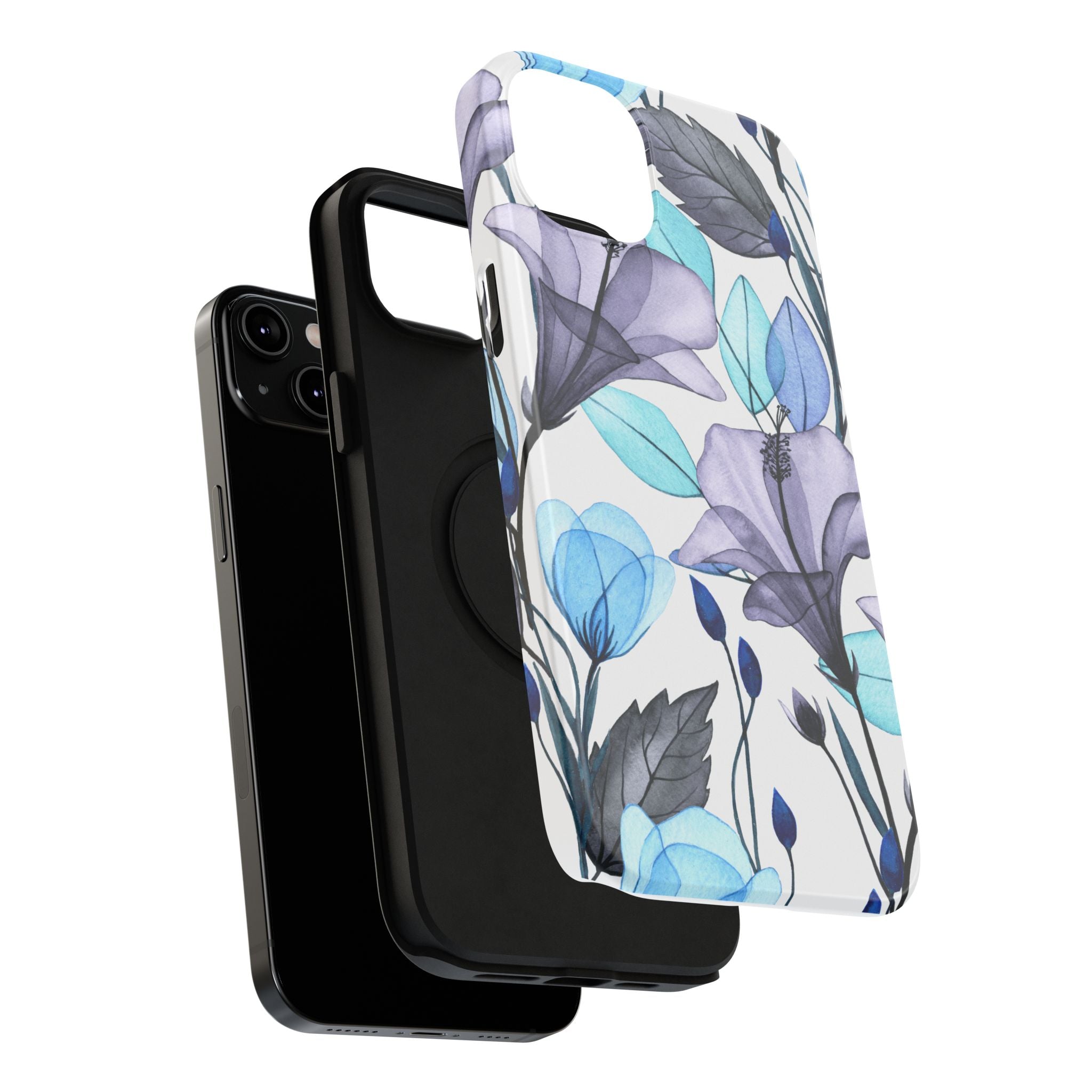 Customizable: Blue and Purple Floral Impact-Resistant Phone Case