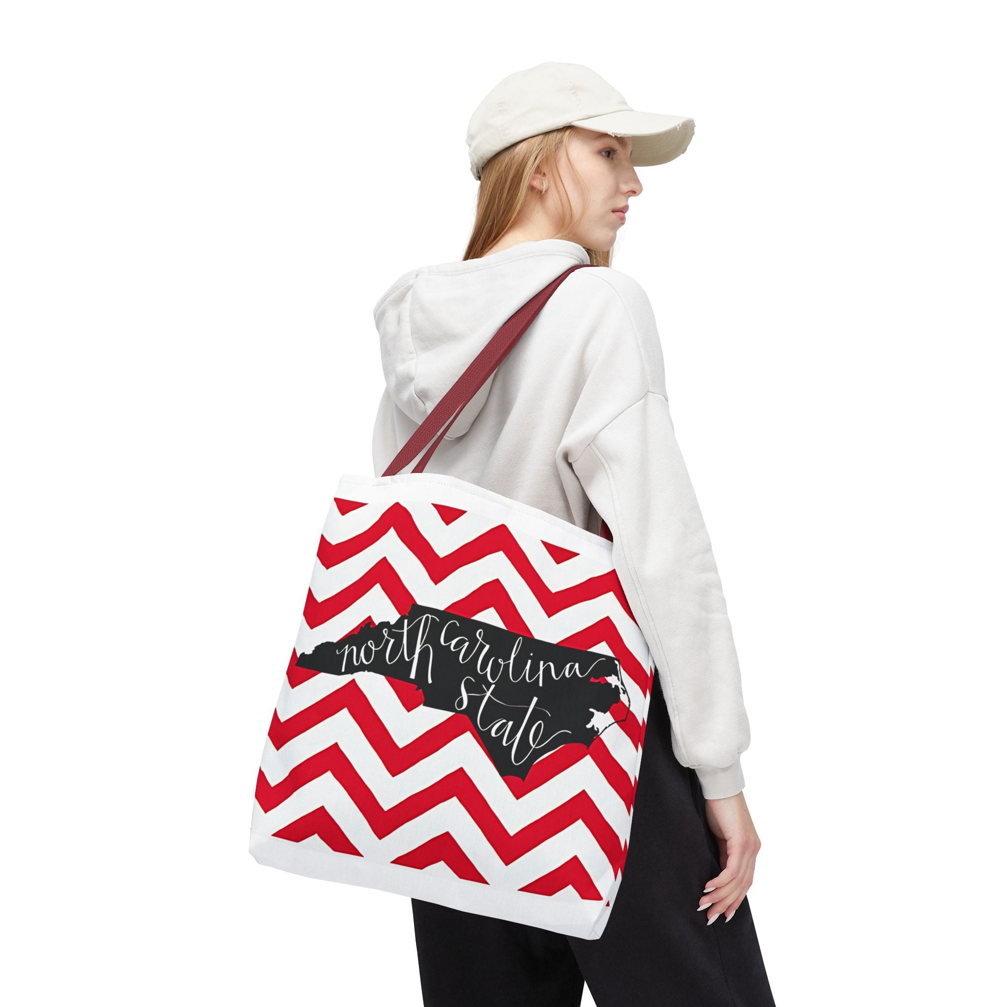 North Carolina Tote Bag, Stylish Chevron Pattern, Beach Essentials, Reusable Grocery Bag, Gift for Travelers, Southern Charm