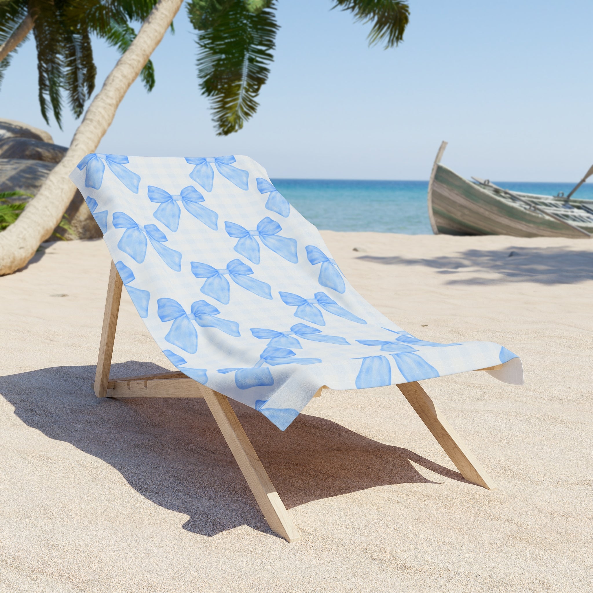 Customizable: Blue Bow Beach Towel | Stylish Summer Accessory, Poolside Fun, Vacation Essential, Gift for Her