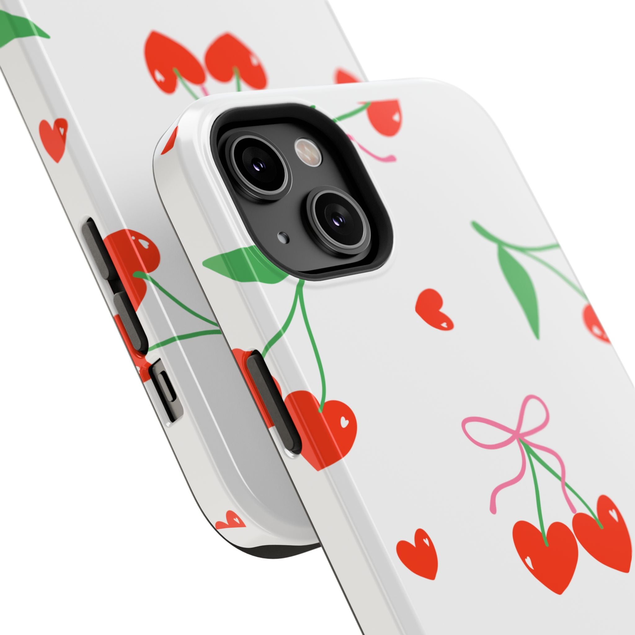 Customizable: Cherry Heart Impact-Resistant Phone Case
