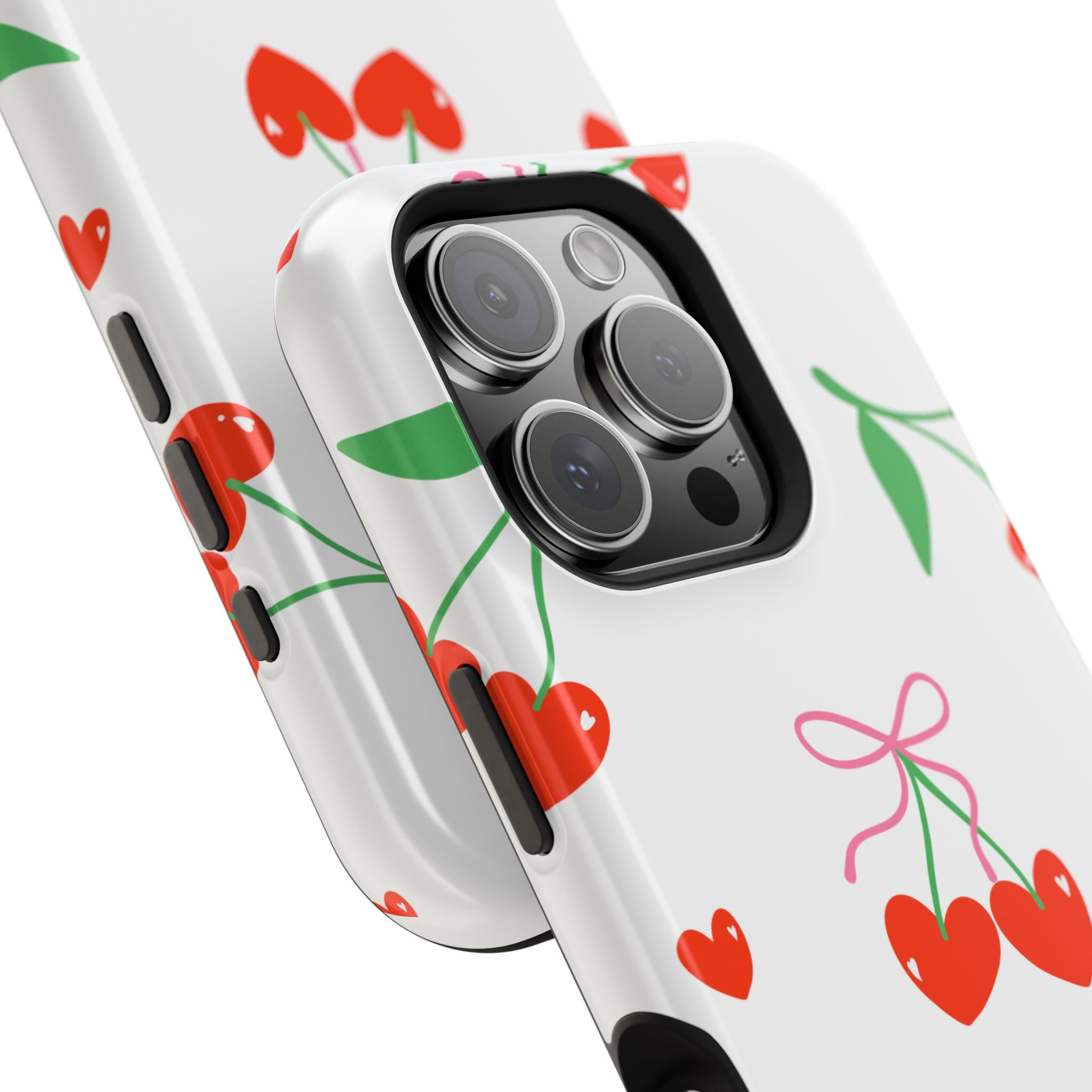 Customizable: Cherry Heart Impact-Resistant Phone Case