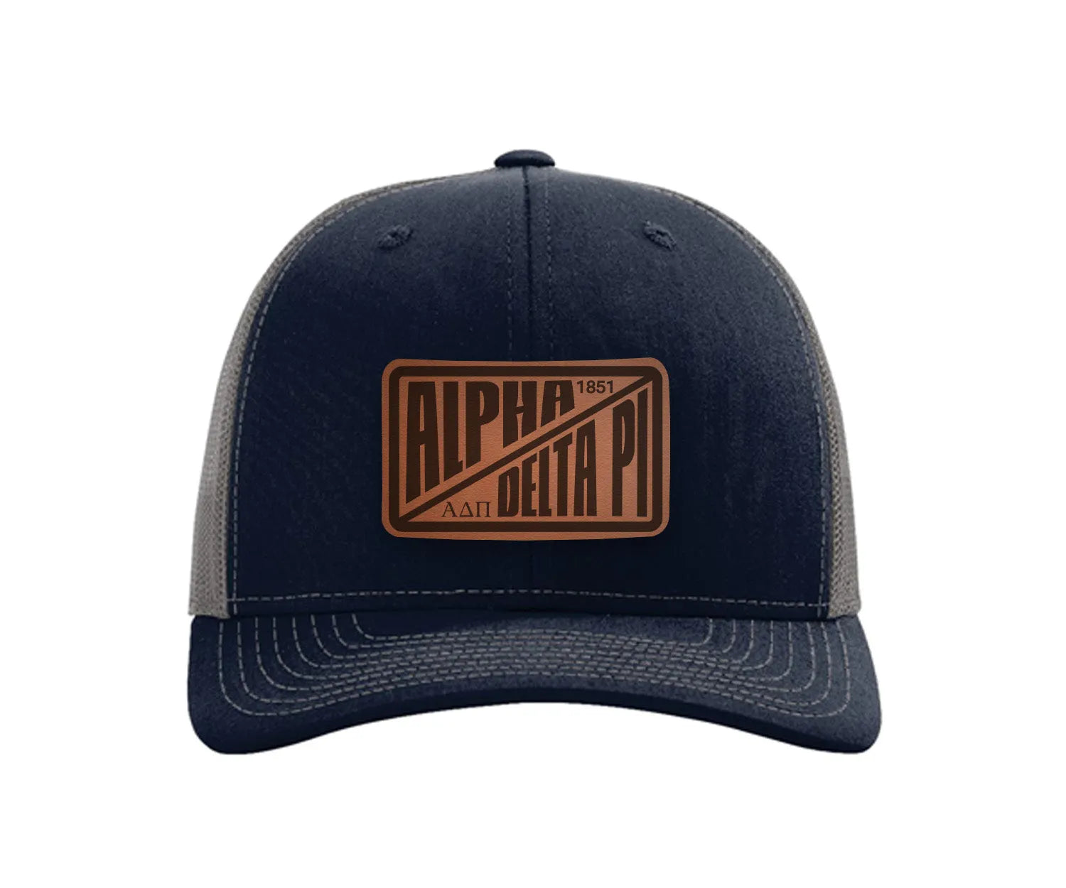 Alpha Delta Pi Richardson 112 Leatherette Patch Trucker Hat - Divide