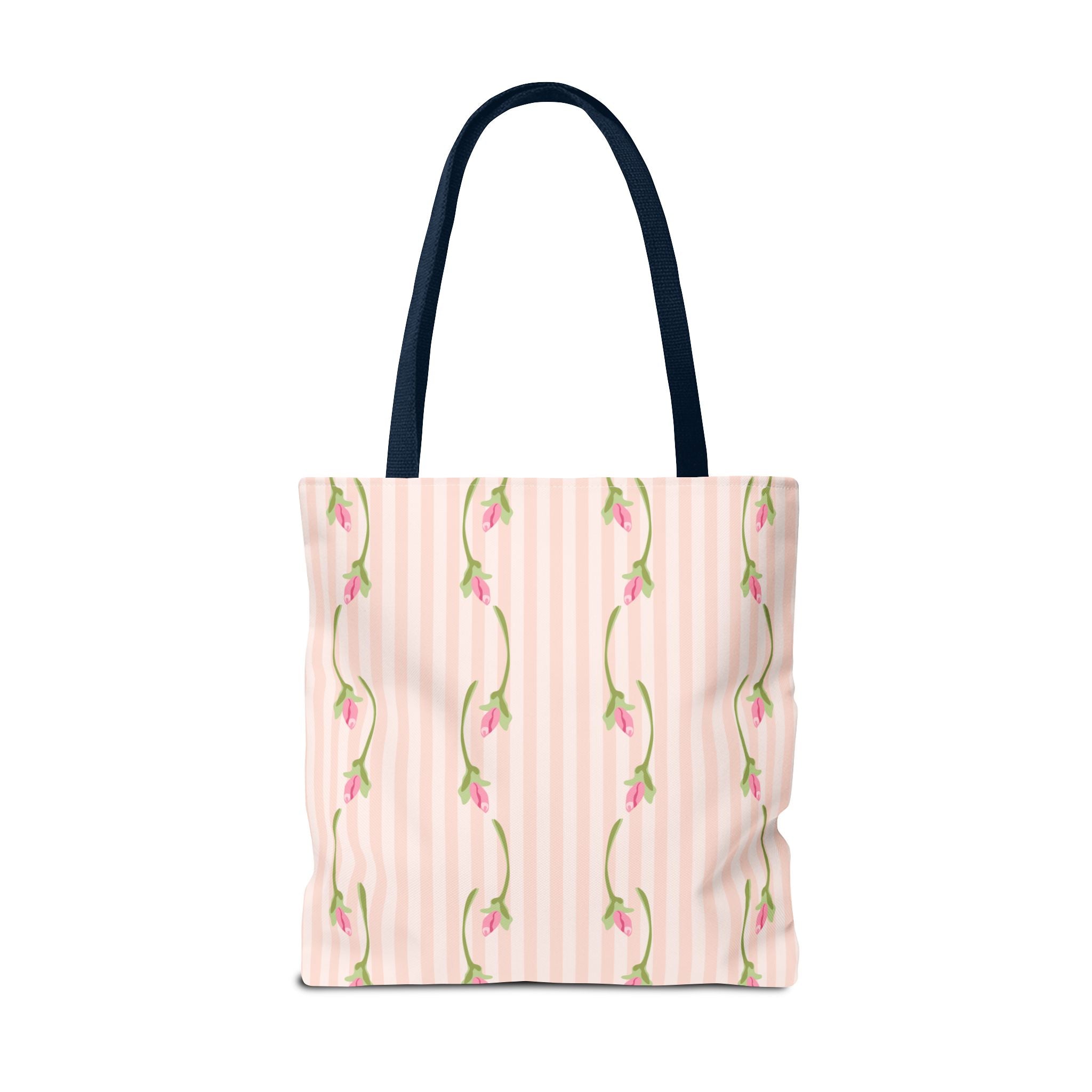 Customizable: Floral Stripe Tote Bag, Chic Shopping Tote, Spring Gift Bag, Eco-Friendly Reusable Bag, Perfect for Grad Gifts College Send off Gift