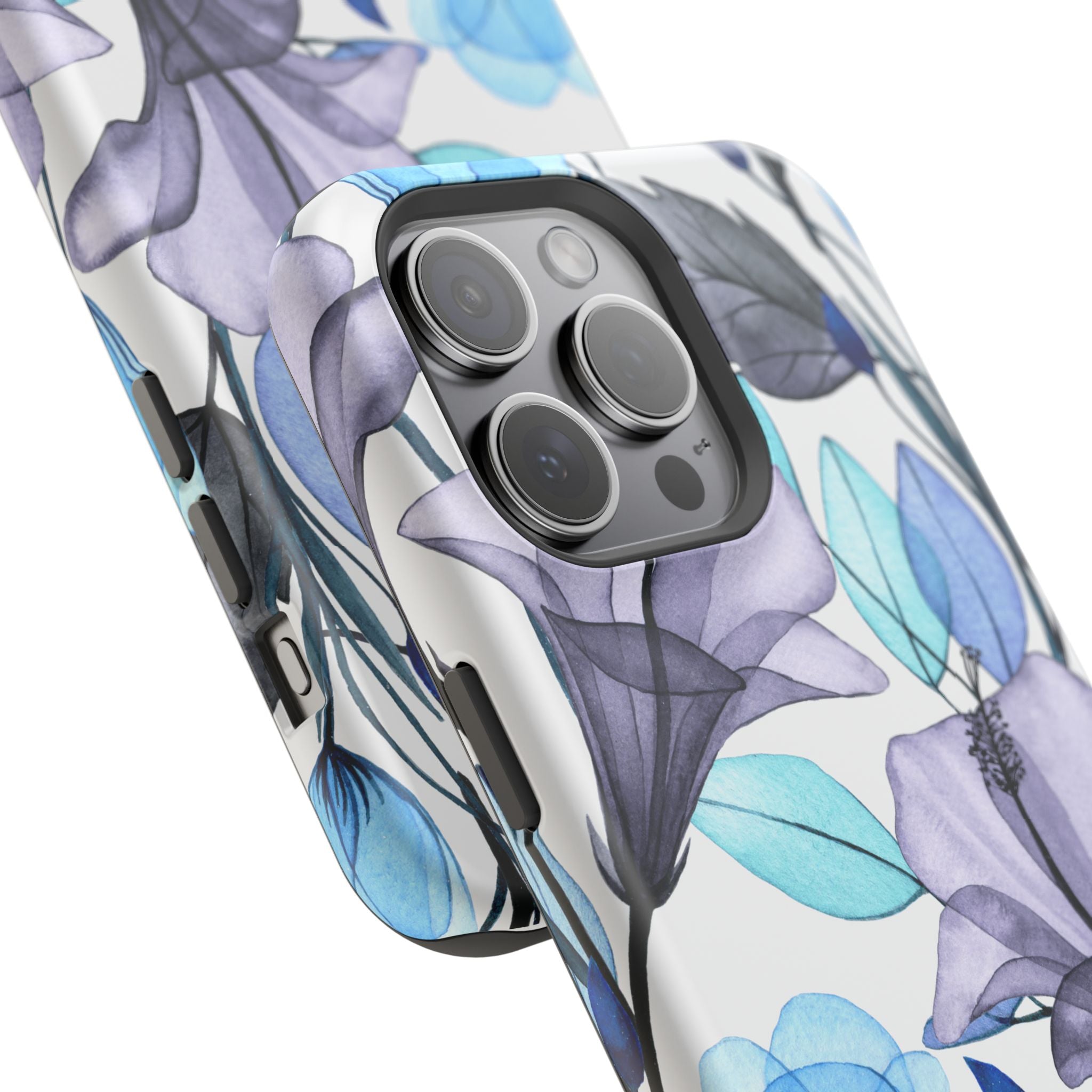 Customizable: Blue and Purple Floral Impact-Resistant Phone Case