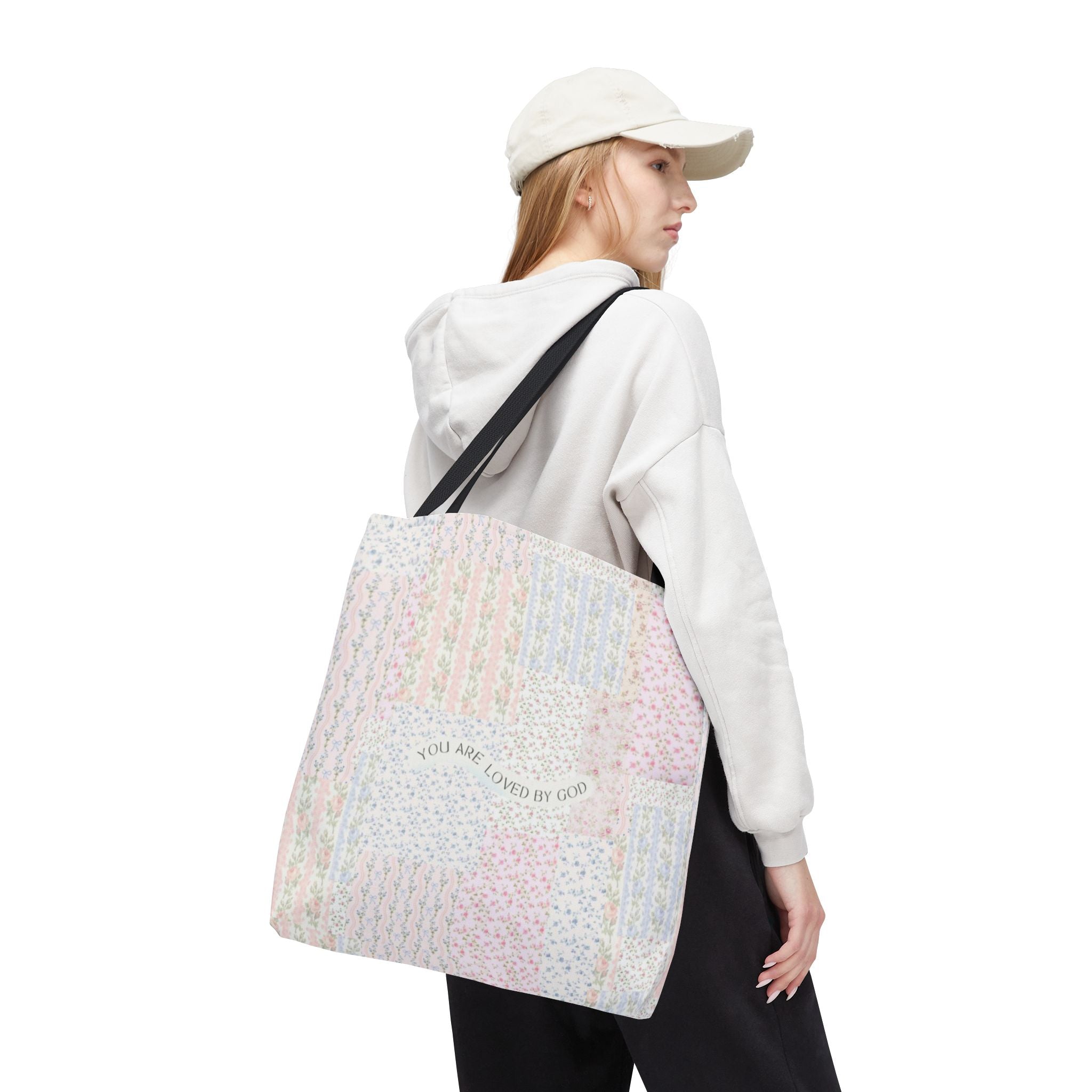 Spiritual Tote Bag with Floral Design, Inspirational Gift for Women, Church Bag, Eco-Friendly Shoulder Tote, Everyday Use