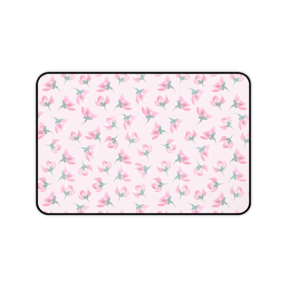 Floral patterned mat with pink flowers on a white background