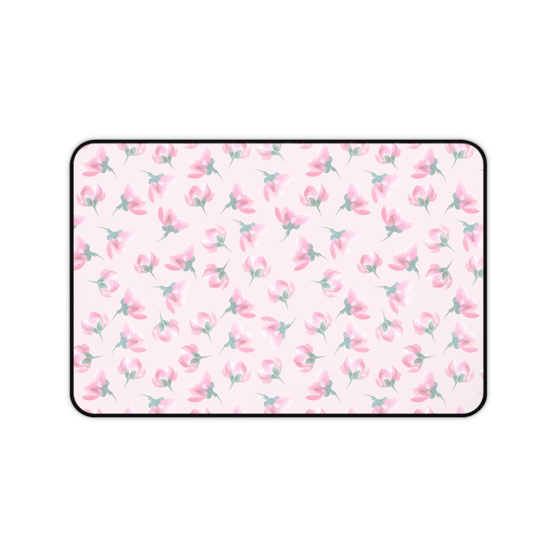 Floral patterned mat with pink flowers on a white background