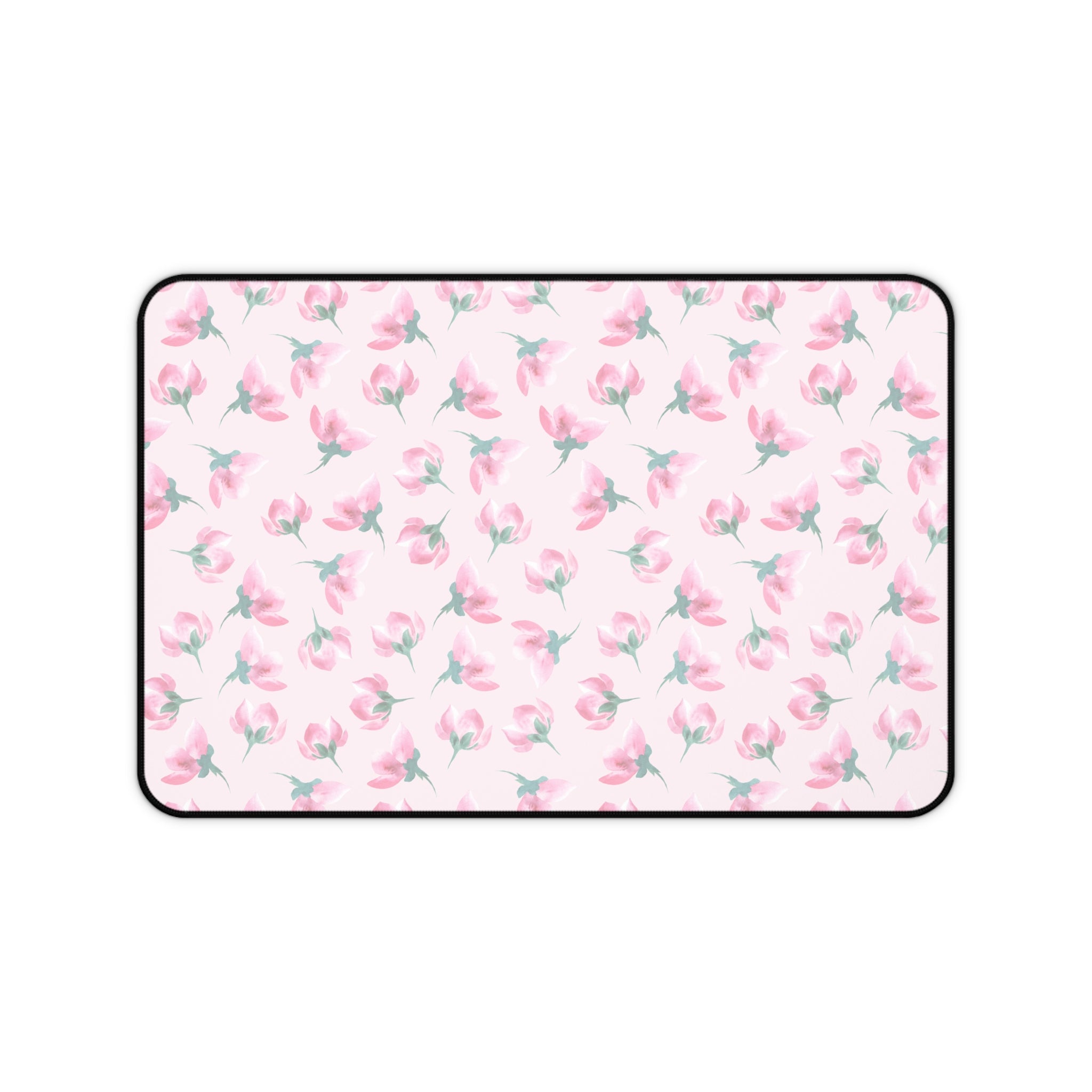 Floral patterned mat with pink flowers on a white background