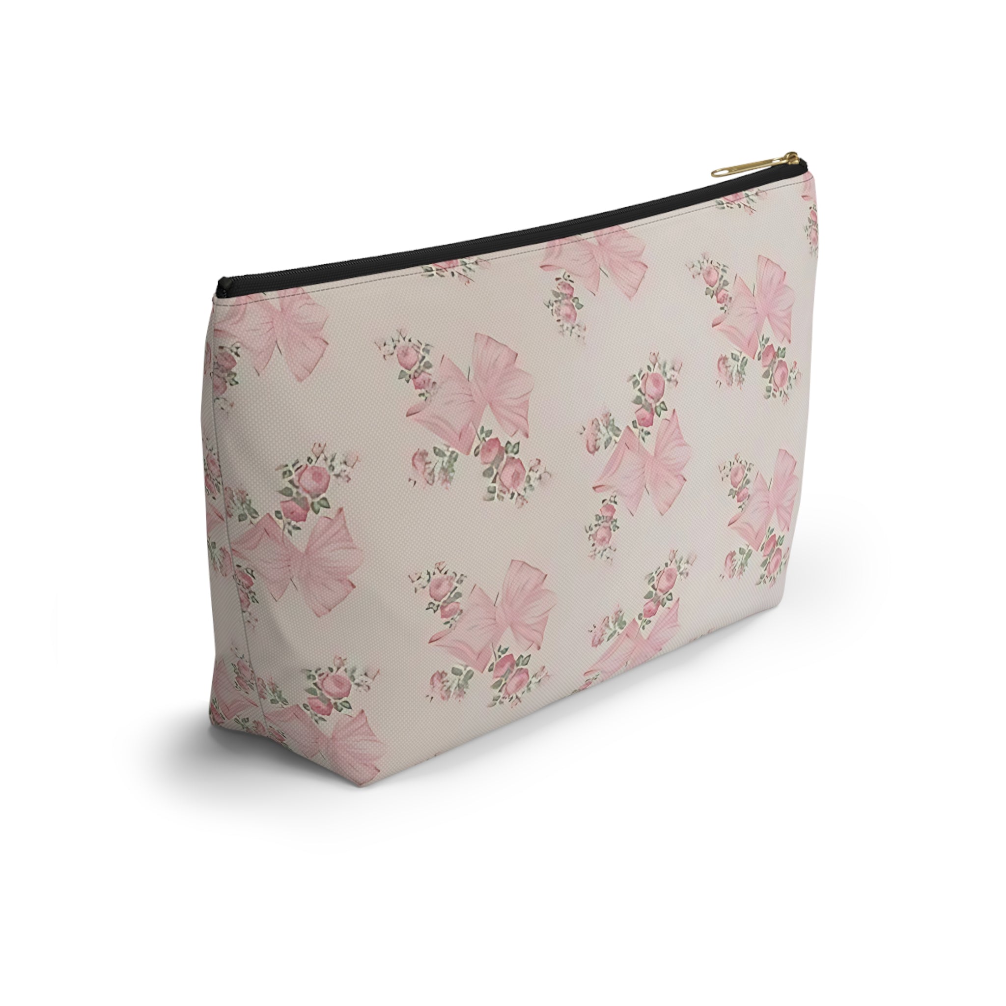 Floral Bow Accessory Pouch - Cute Makeup Bag, Gift Idea for Her, Wedding Favors, Travel Organizer, Floral Storage