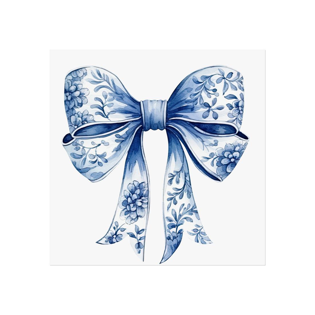 Elegant Blue Bow Fine Art Poster, Vintage Decor, Wall Art, Gift for Her, Dorm Room Aesthetic, Floral Artwork, Living Room Decor