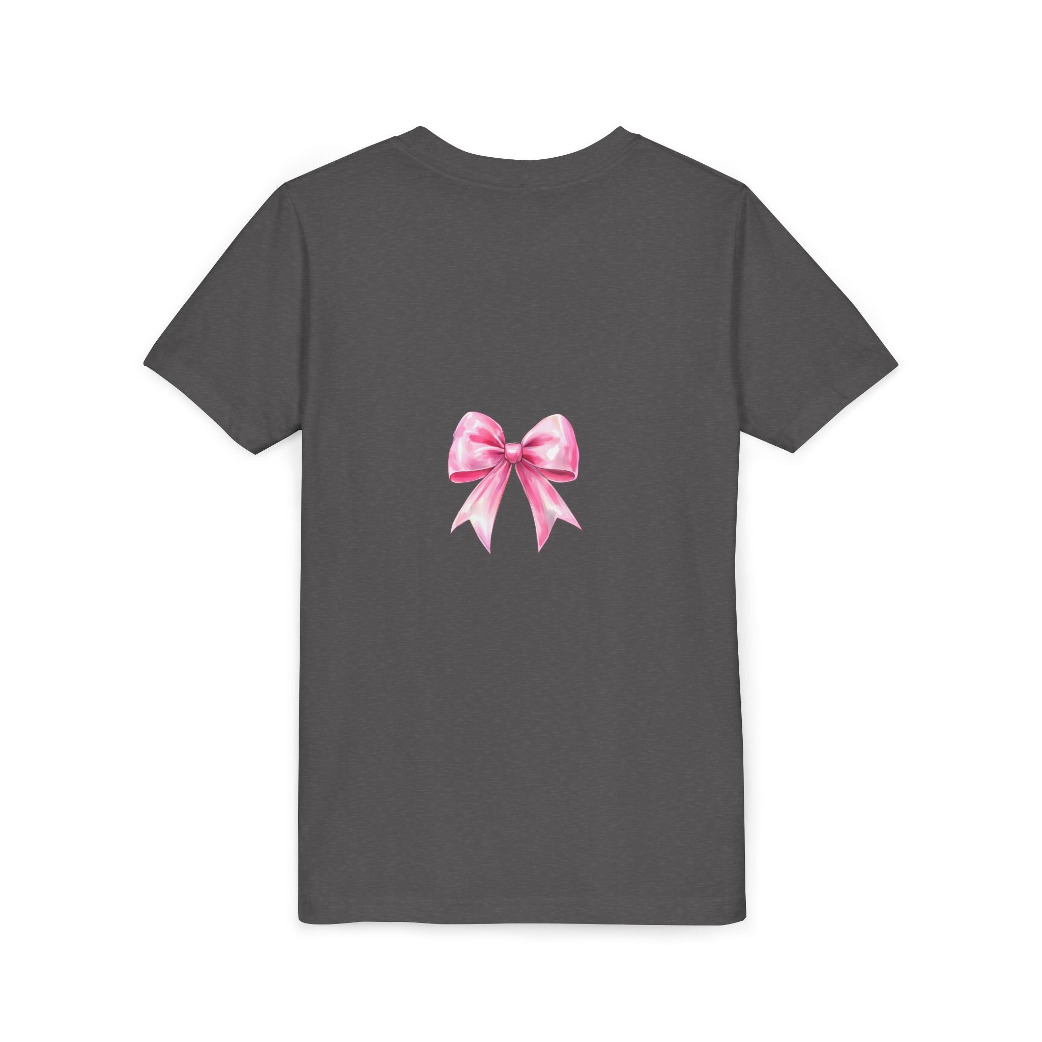 Cheerful Youth Tee with Pink Bow, Perfect for Cheerleading, Birthdays, Parties, Sports Events, and Everyday Wear