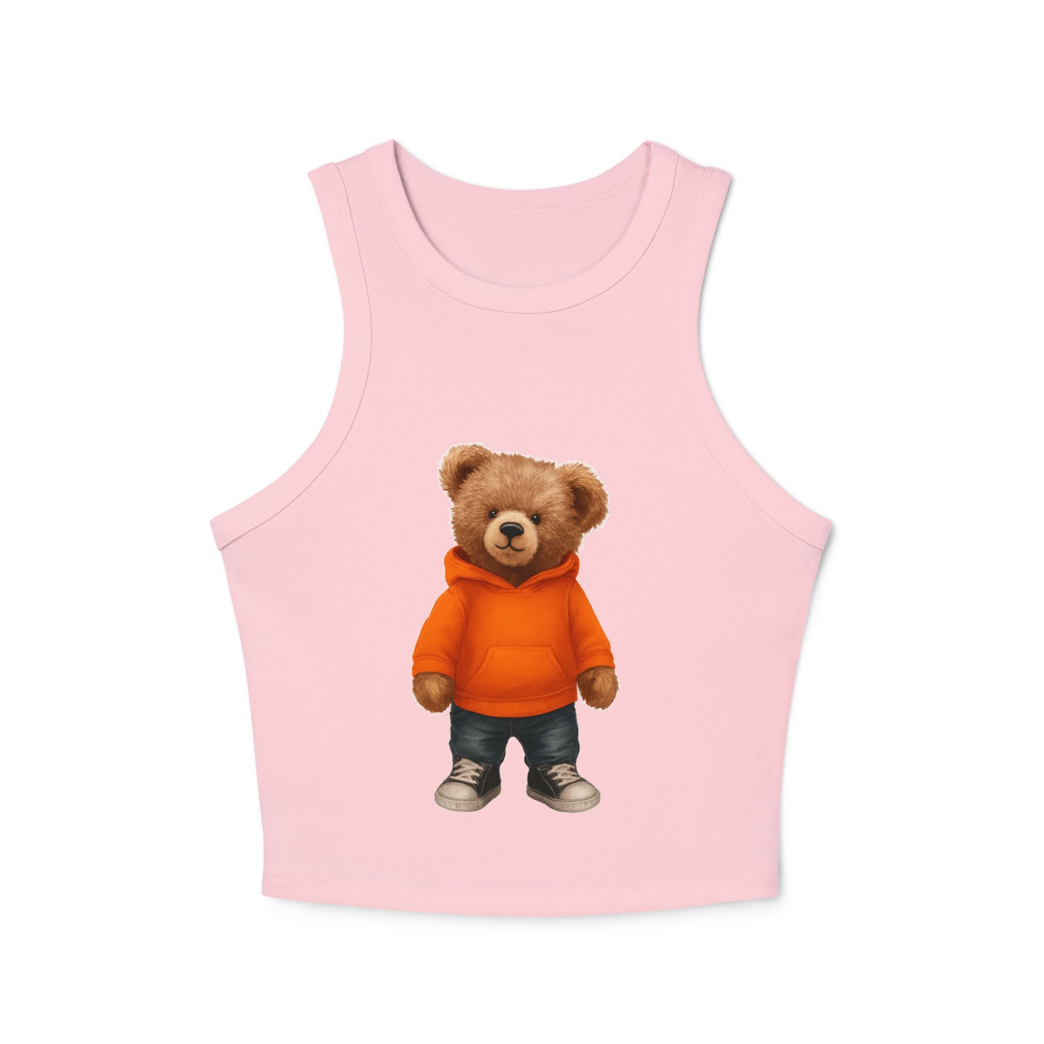 Trendy Bear Print Racer Tank Top for Women, Casual Summer Top, Cute Beachwear, Gift for Her, Festival Fashion, Stylish Comfort