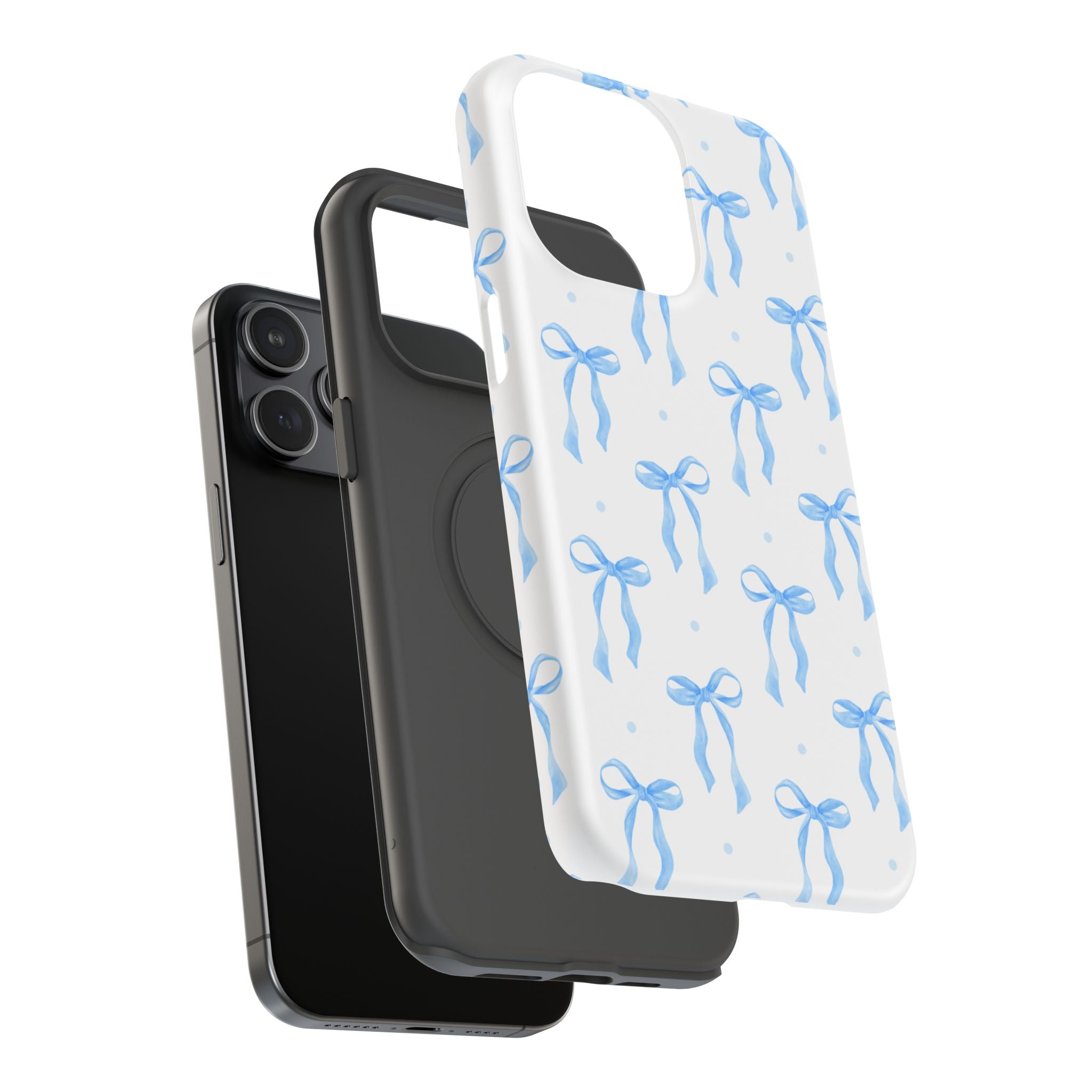 Customizable: Chic Blue Coquette Bow Impact-Resistant Phone Case