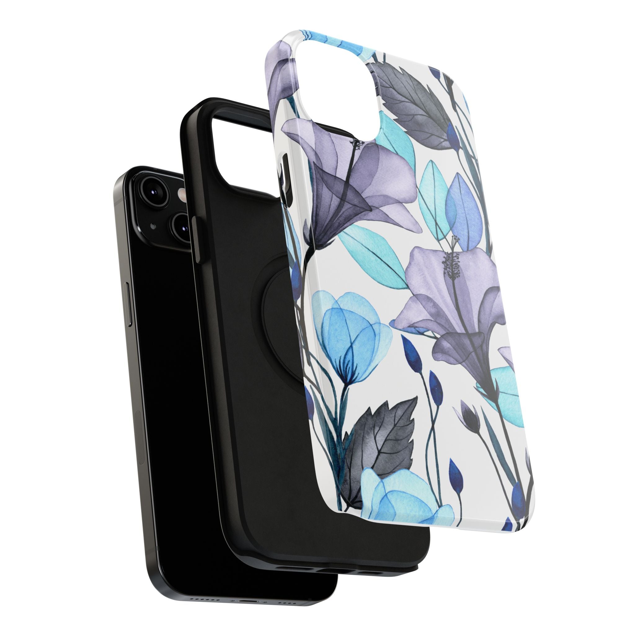 Customizable: Blue and Purple Floral Impact-Resistant Phone Case
