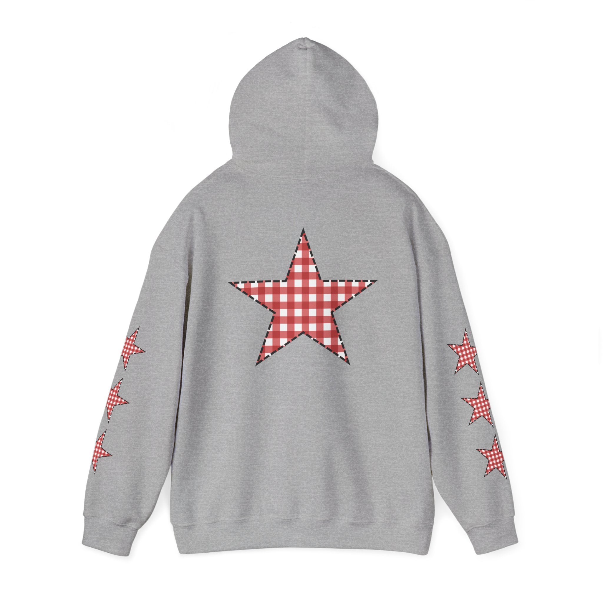 Red Gingham Star Hoodie, Cozy Winter Sweatshirt, Casual Unisex Outerwear, Perfect Gift for Birthdays, Holidays, and Trendy Outfits