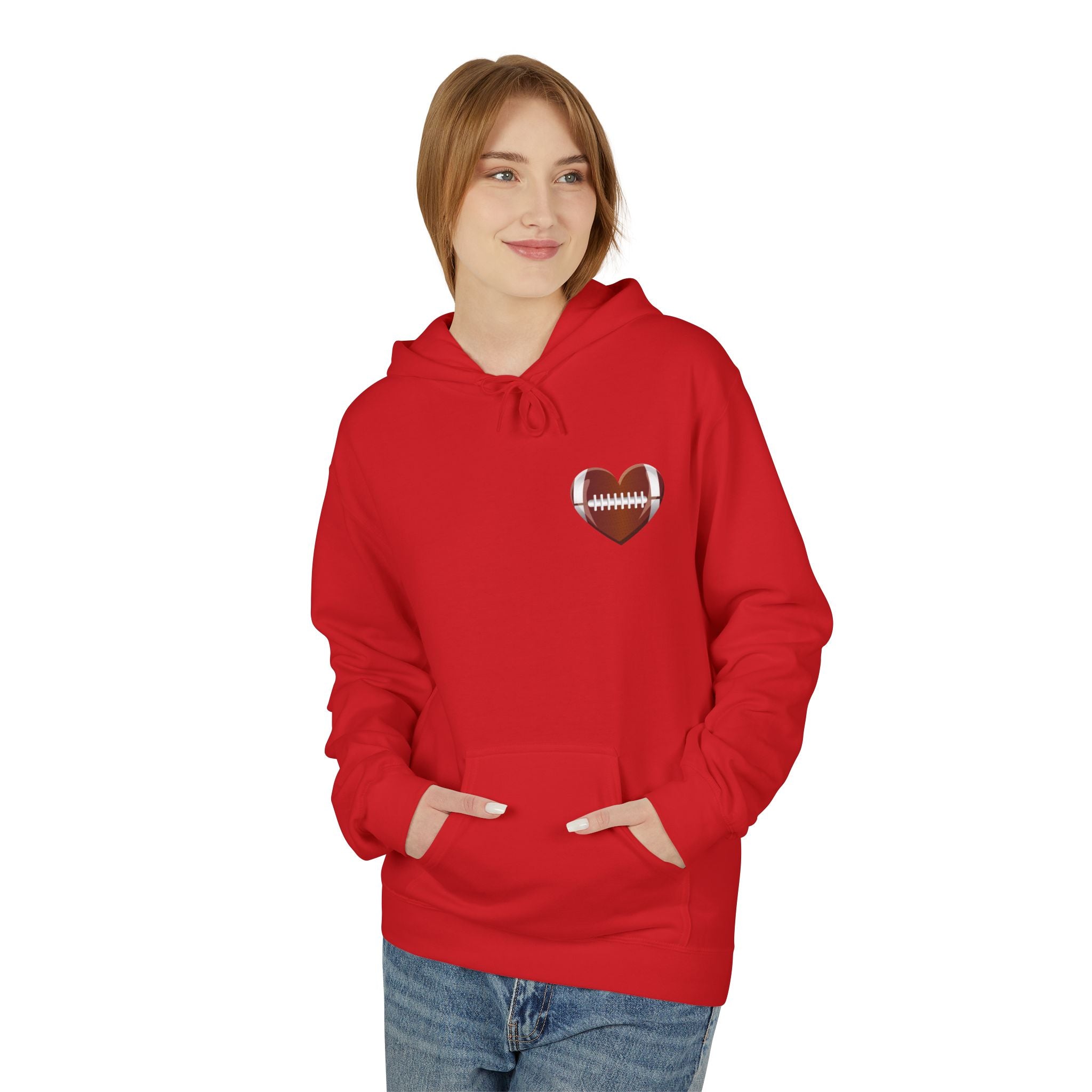 Football Heart Hoodie - Midweight Fleece Sweatshirt for Sports Fans, Gift for Holidays, Game Day Apparel, Cozy and Casual