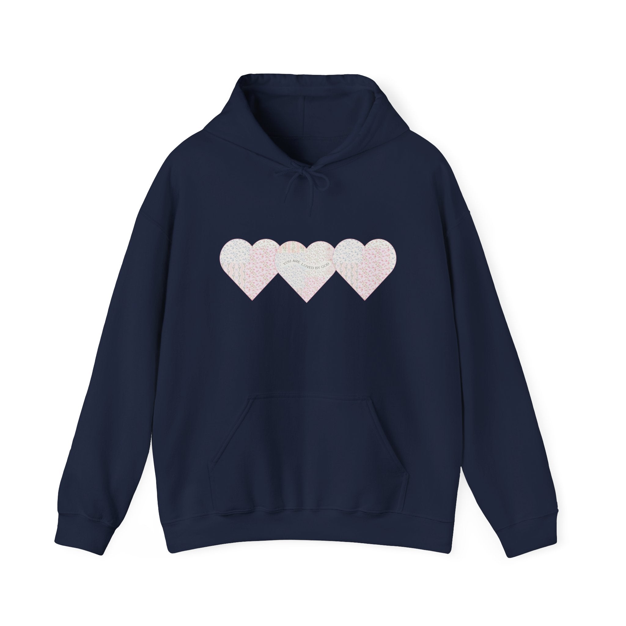 You Are Loved By God Heartfelt Hoodie with Patchwork Hearts Design