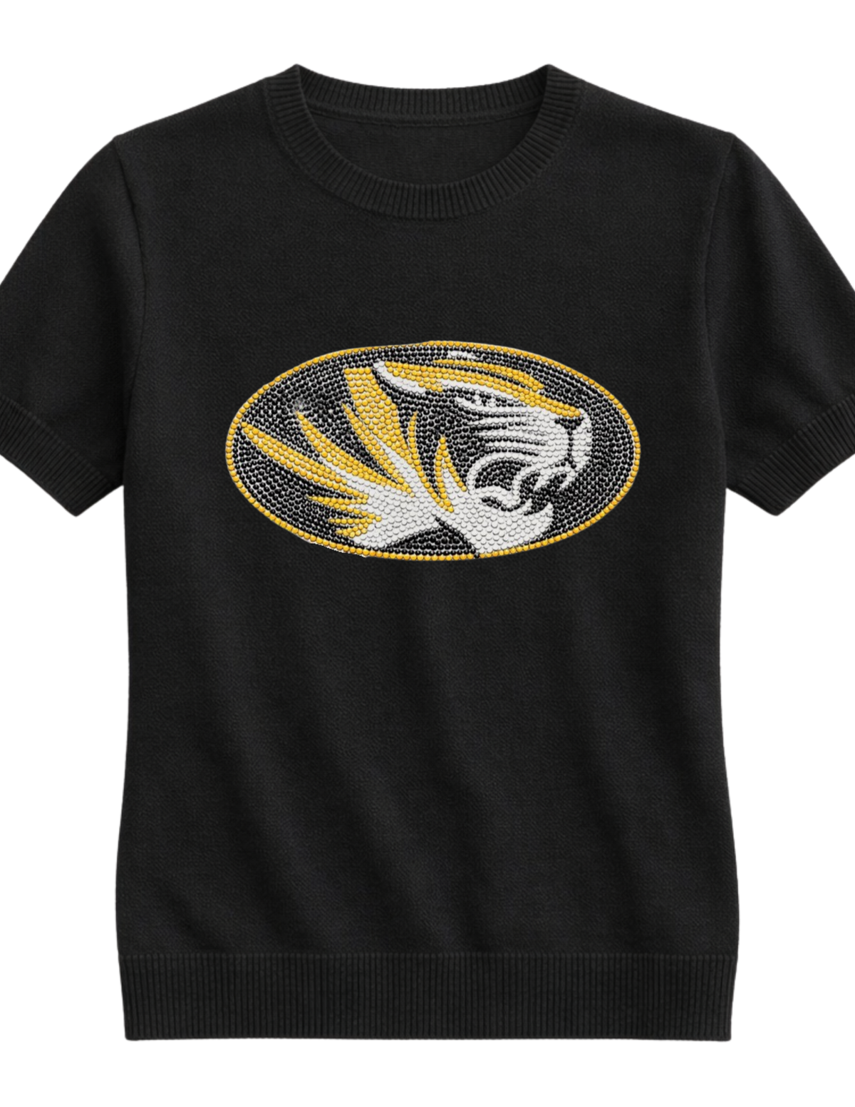 University of Missouri Black, Gold & White Tiger Black Short Sleeve Sweater