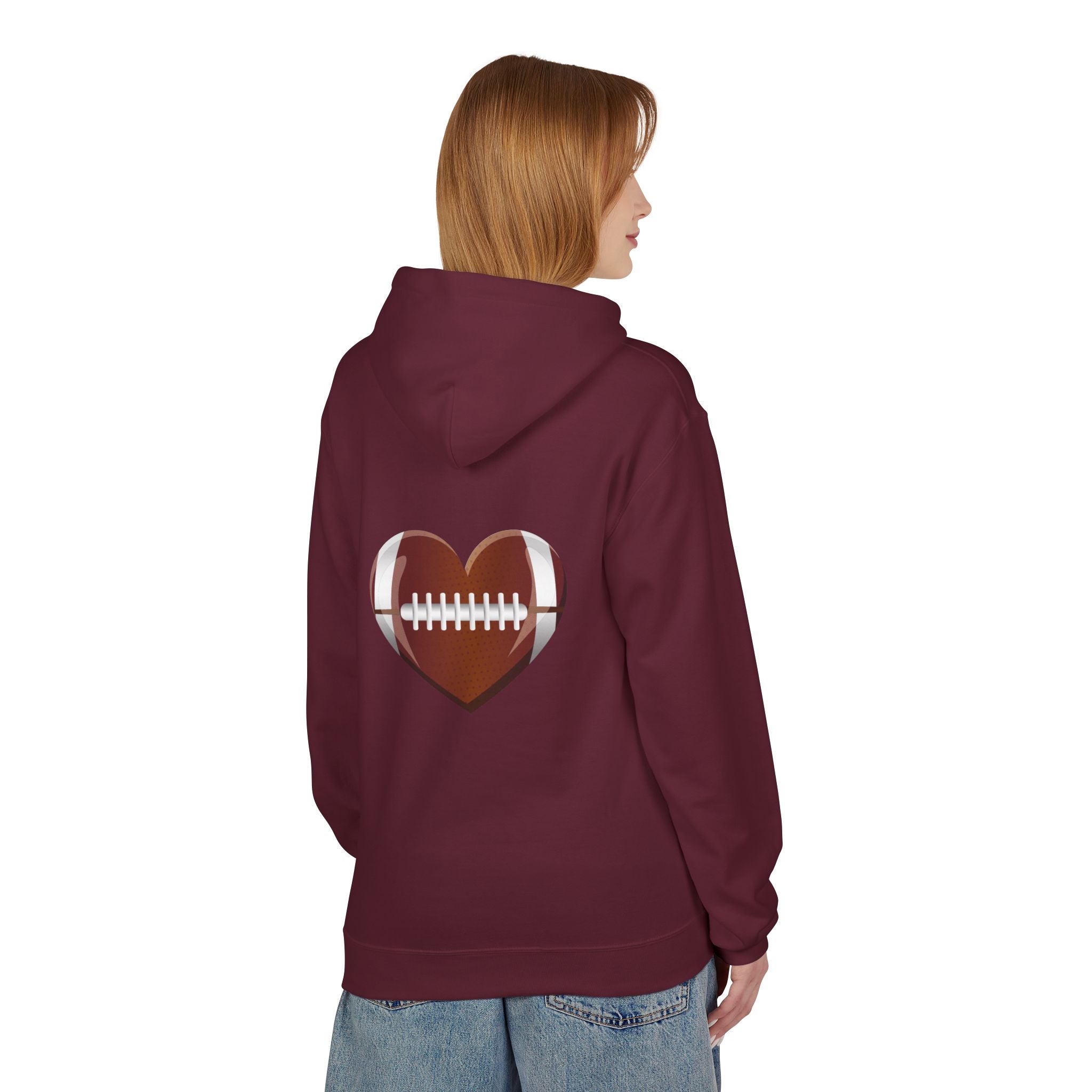 Football Heart Hoodie - Midweight Fleece Sweatshirt for Sports Fans, Gift for Holidays, Game Day Apparel, Cozy and Casual