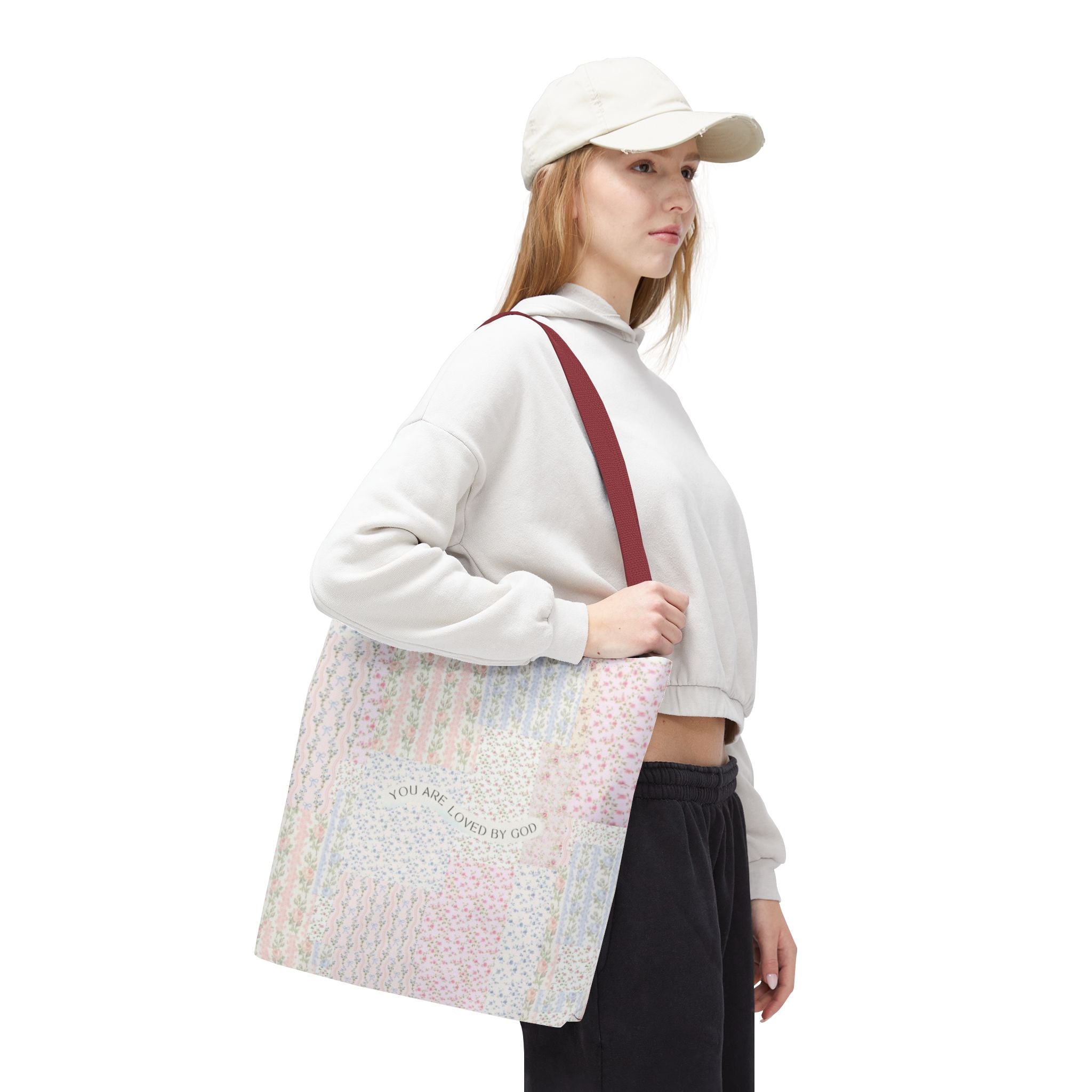 Spiritual Tote Bag with Floral Design, Inspirational Gift for Women, Church Bag, Eco-Friendly Shoulder Tote, Everyday Use