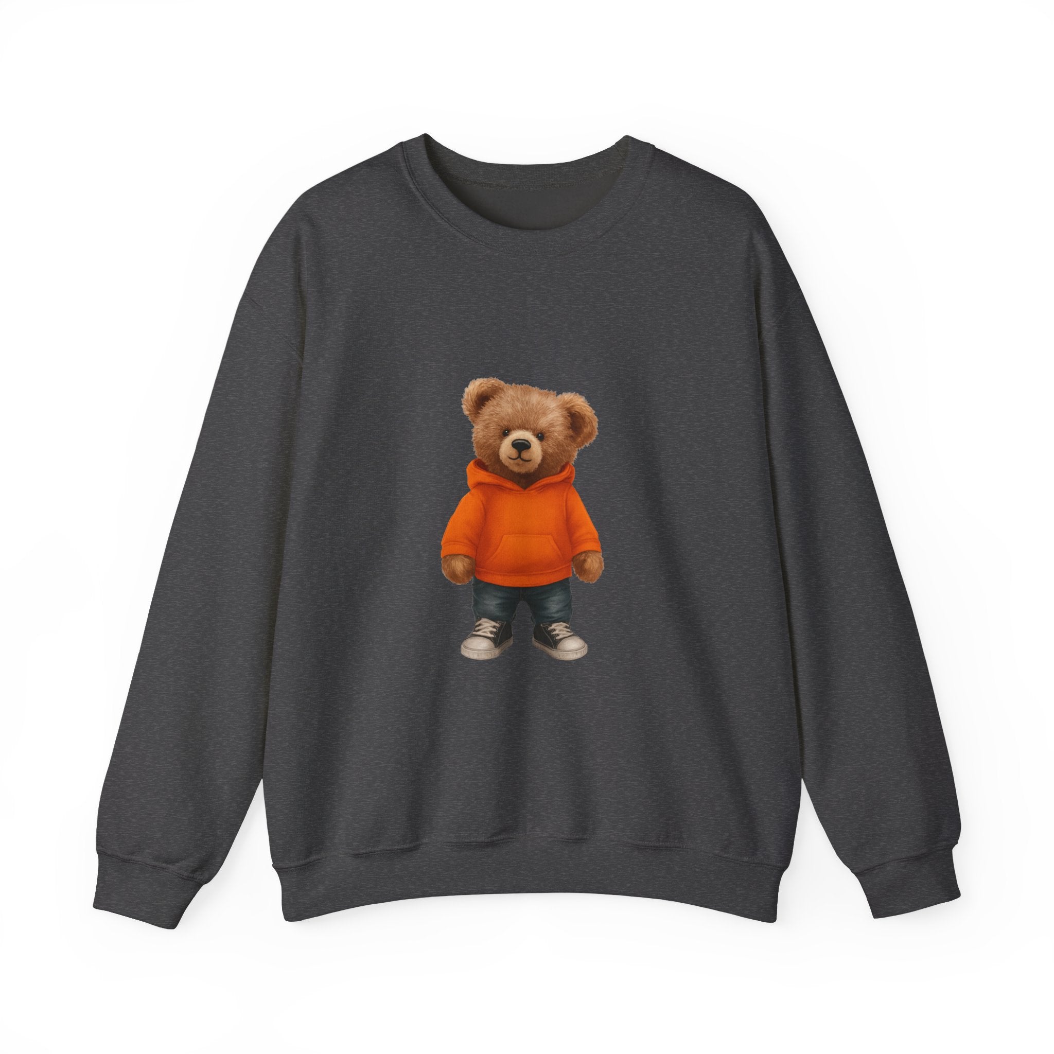 CUSTOMIZABLE Trendy Bear with Orange Hoodie Cozy Bear Crewneck Sweatshirt